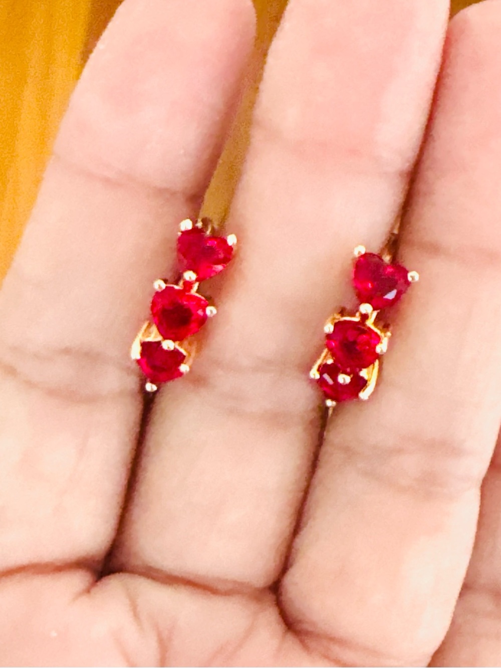18K Gold plated Red Heart Drop hoop Earrings - Women Jewelry. New